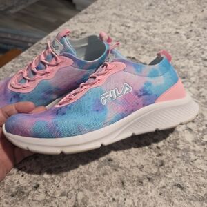 FILA Women's Pink and Blue Tie-Dye Knit Athletic Sneakers